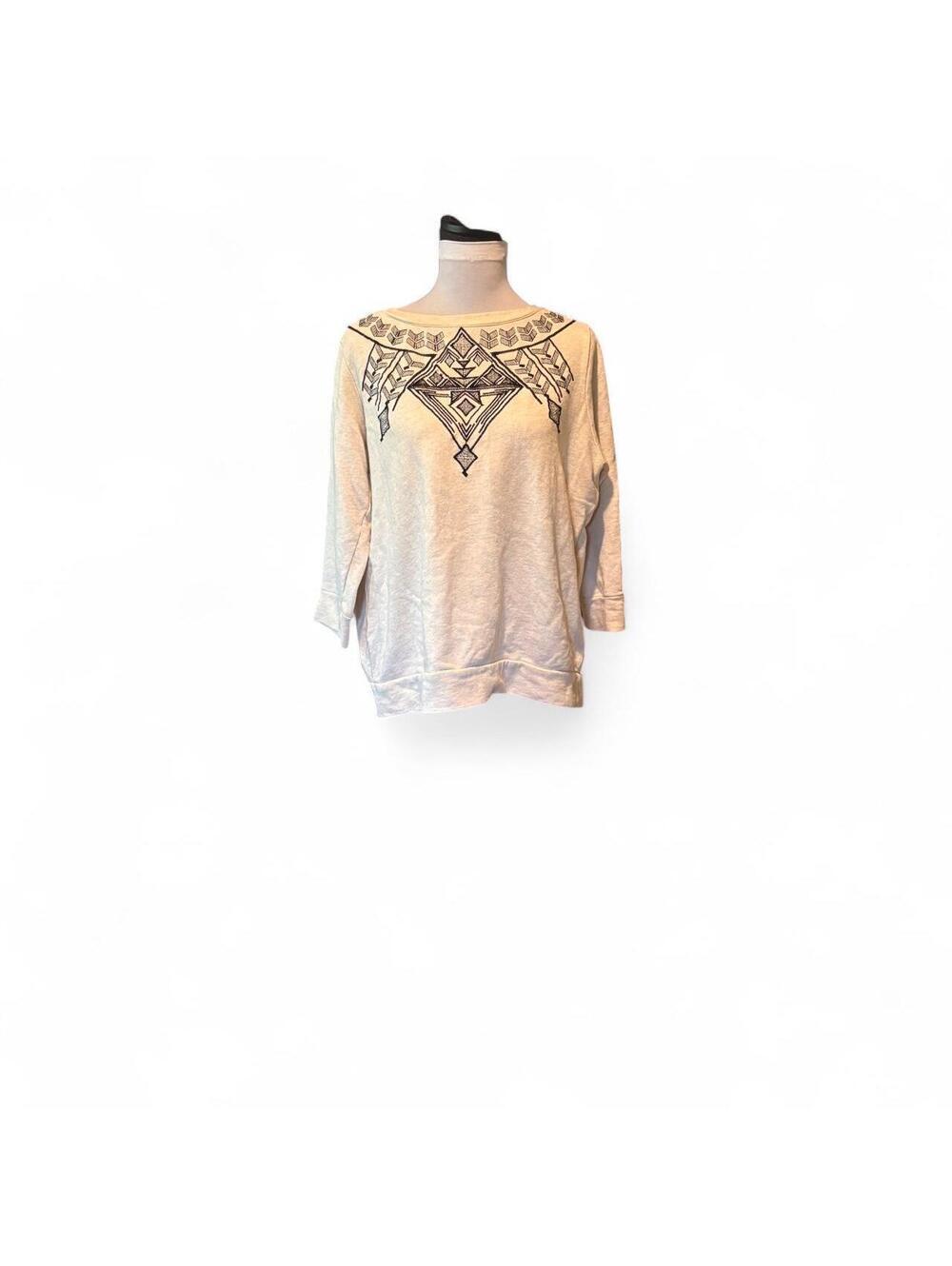 Lucky Lotus Cream Sweatshirt with BlackAztec Embroidery, L